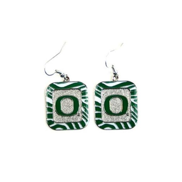 Oregon Ducks NCAA Zebra Style Dangle Earrings - Picture 1 of 3